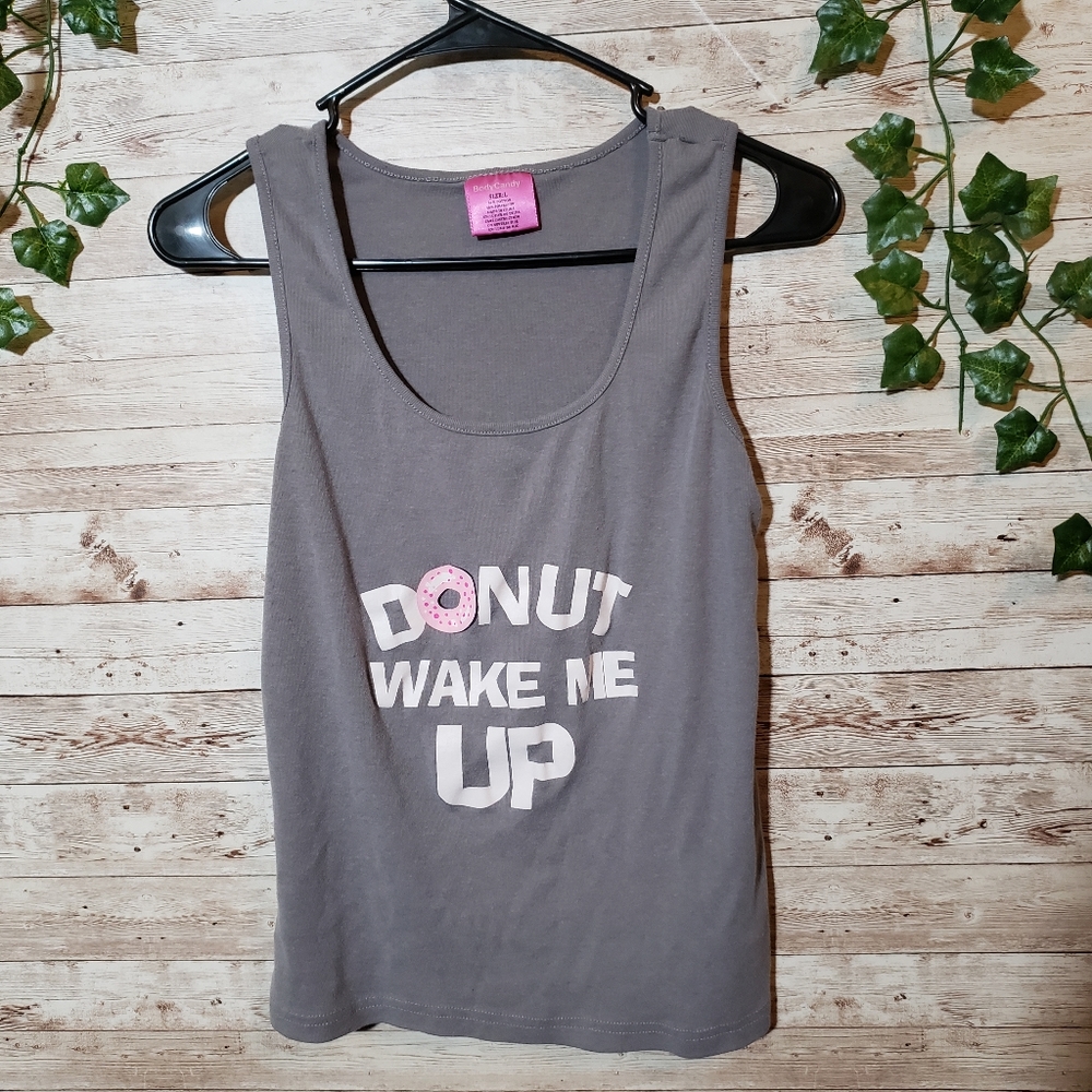 Body Candy Donut Wake Me Up Grey Sleep Tank Top White Breakfast Pink BC
